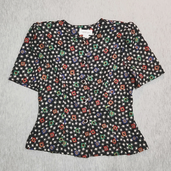 RARE!! Vintage 80's Funky Print Matching Midi Maxi Skirt & Button Up Blouse Set - Picture 7 of 17